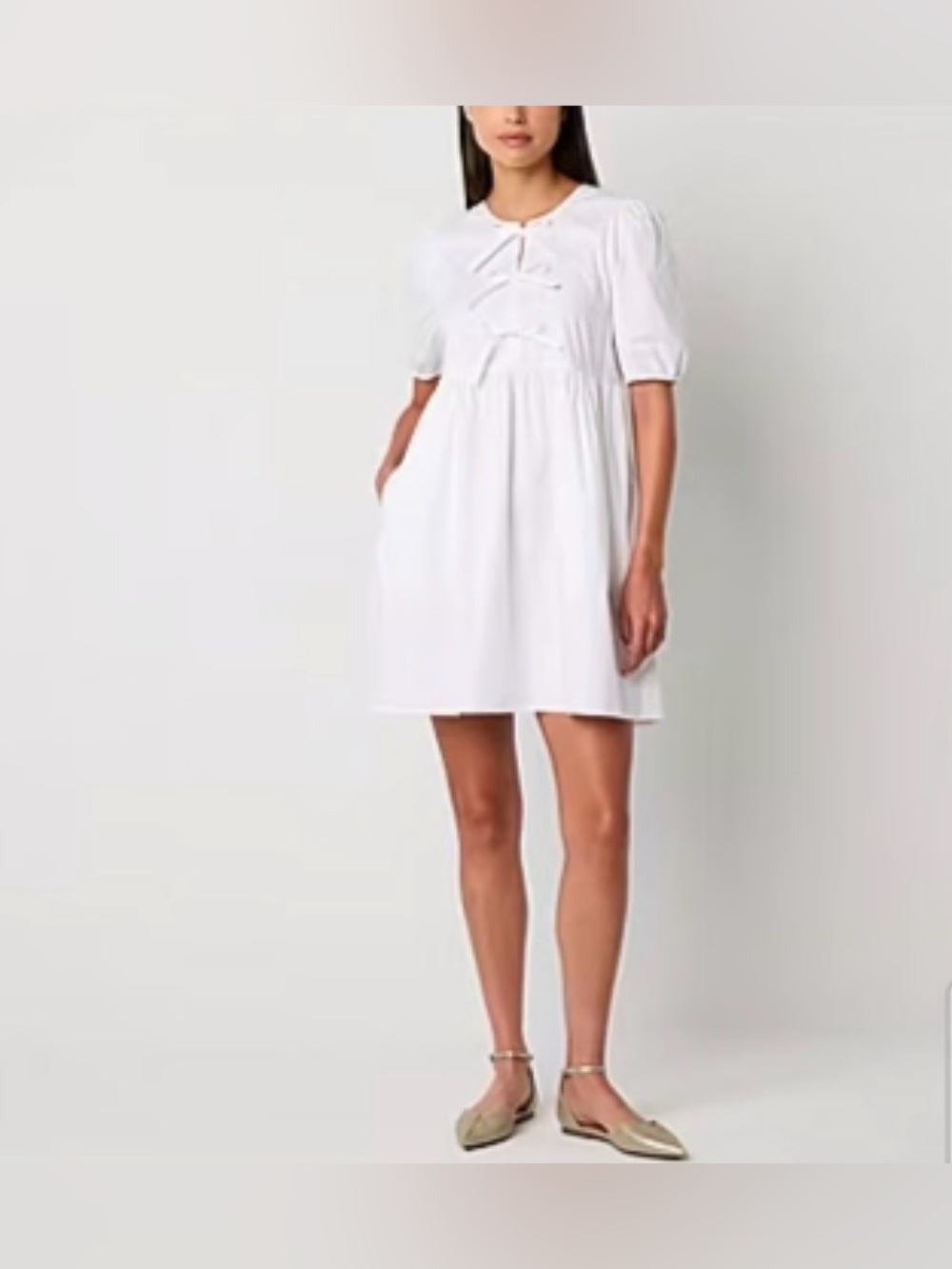 Joie White Cotton Mini Babydoll Dress with Tie Detail Bows, XL